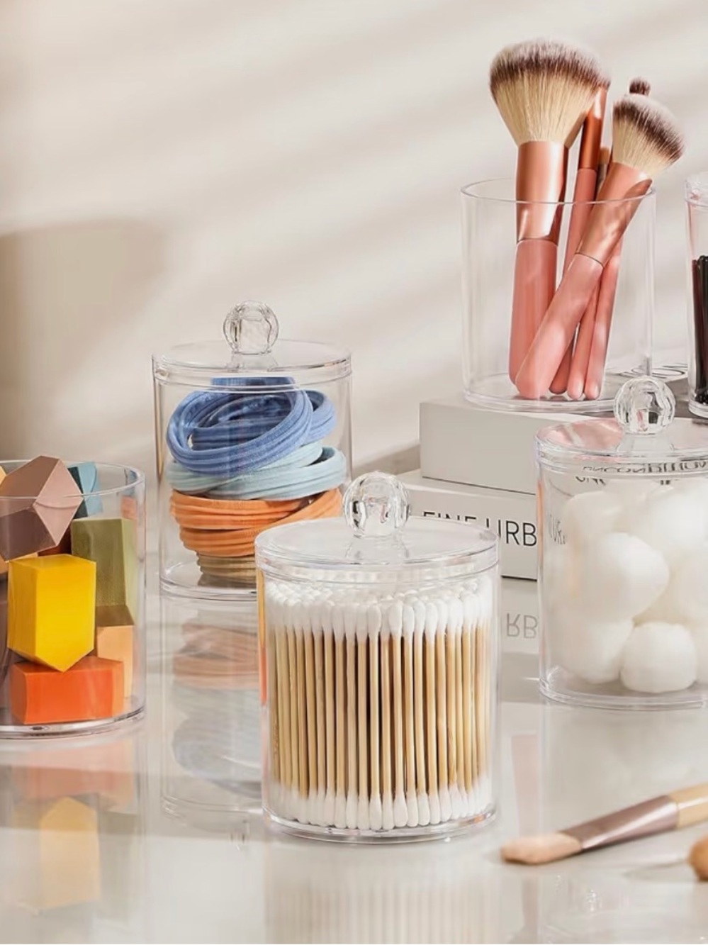 4 Pack Clear Acrylic Accessory Jar - Transparent New